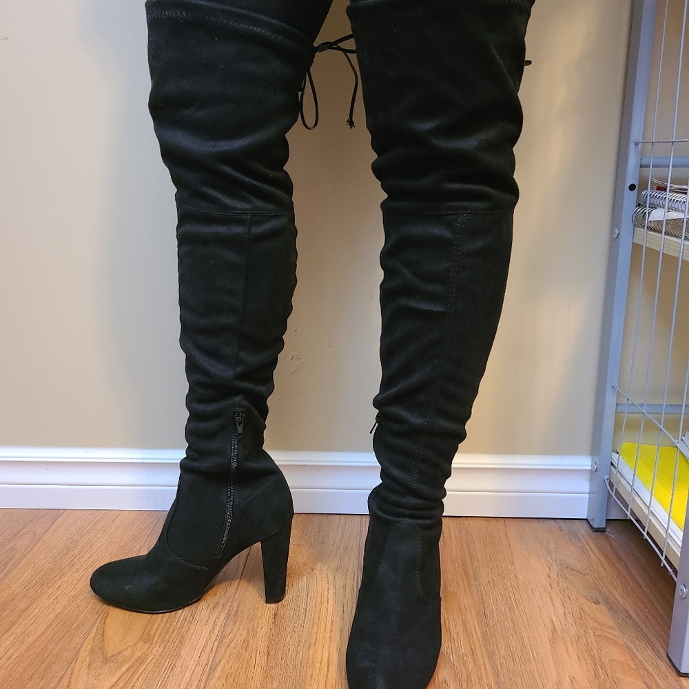 Almond Toe Suede Thigh high heeled Boots (Shein) size 7.5